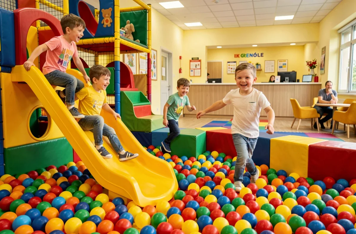 Enfants jouant dans le parc de jeux intérieur coloré Arizona Kids à Saint-Martin-le-Vinoux