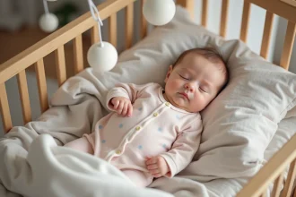 Bebe endormi paisiblement dans un berceau moderne