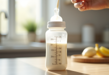 Biberon de lait avec marqueurs de 300 ml en gros plan
