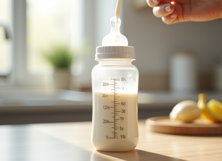 Biberon de lait avec marqueurs de 300 ml en gros plan