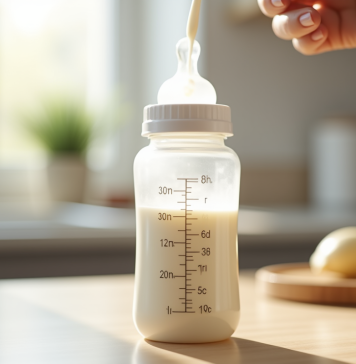 Biberon de lait avec marqueurs de 300 ml en gros plan