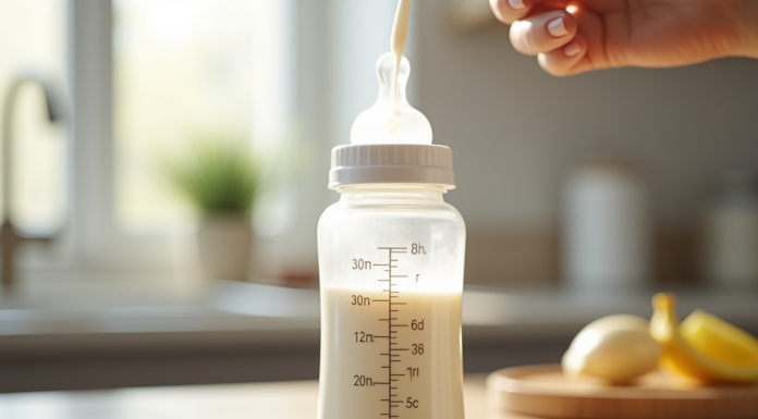 Biberon de lait avec marqueurs de 300 ml en gros plan