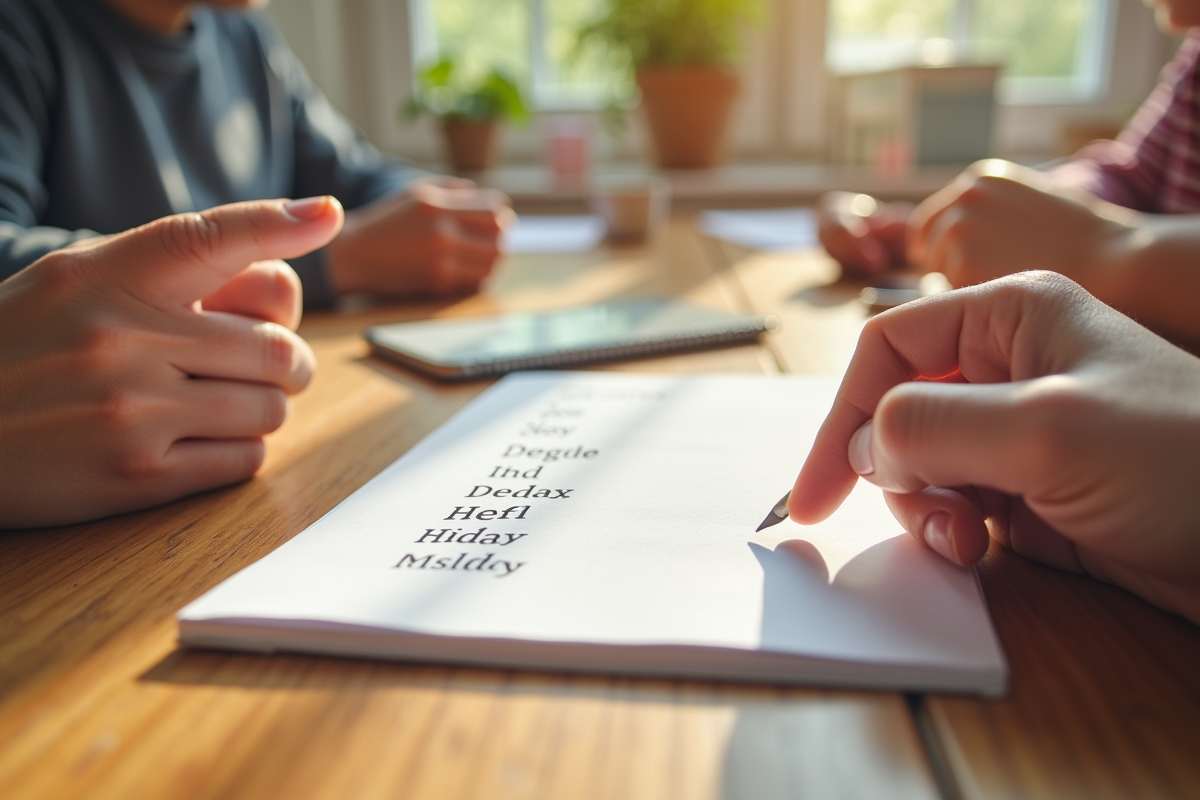 Parents discutant de noms de bébé avec la lettre U