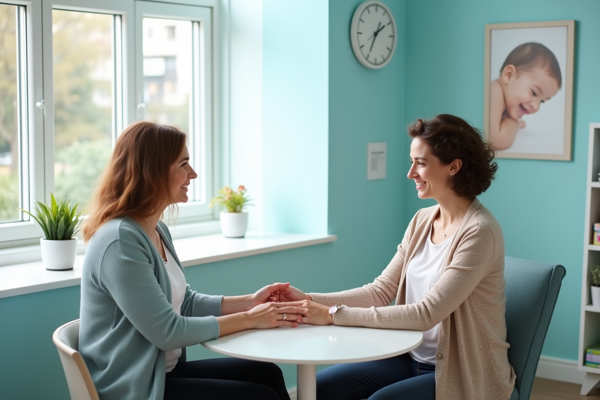 Consultante en lactation conseillant une mère dans une clinique lumineuse