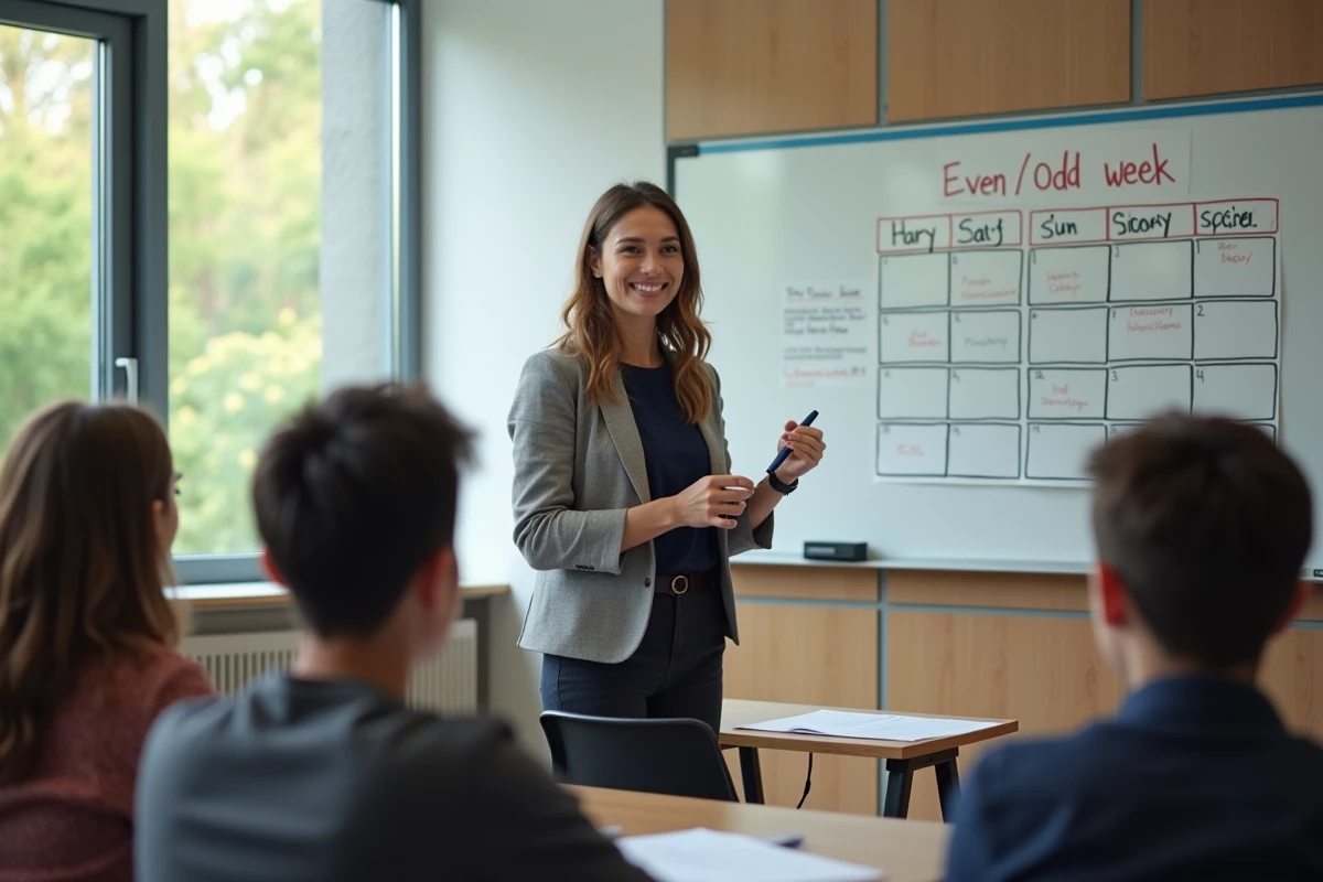 Professeur expliquant un emploi du temps aux élèves