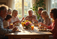Famille multigenerational partageant un repas convivial