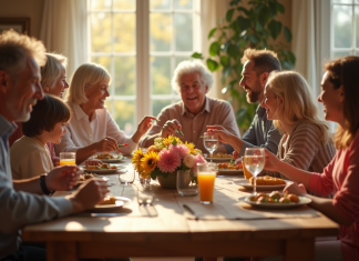 Famille multigenerational partageant un repas convivial