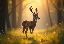 Jeune chevreuil dans la foret ensoleillee