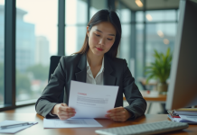 Jeune femme professionnelle étudie un document sur les changements de septembre 2025