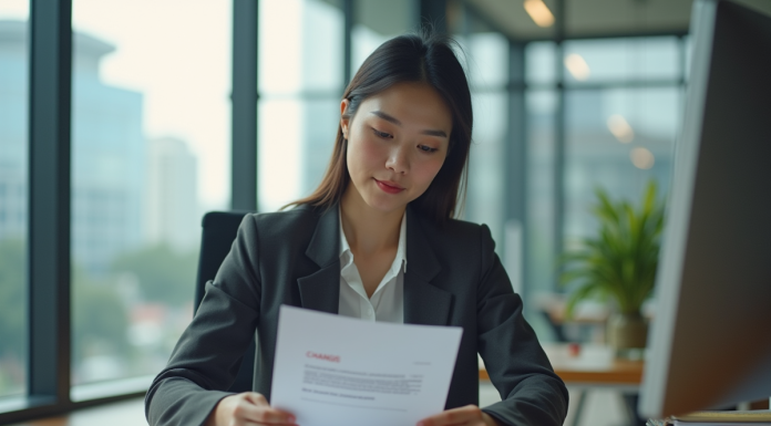 Jeune femme professionnelle étudie un document sur les changements de septembre 2025