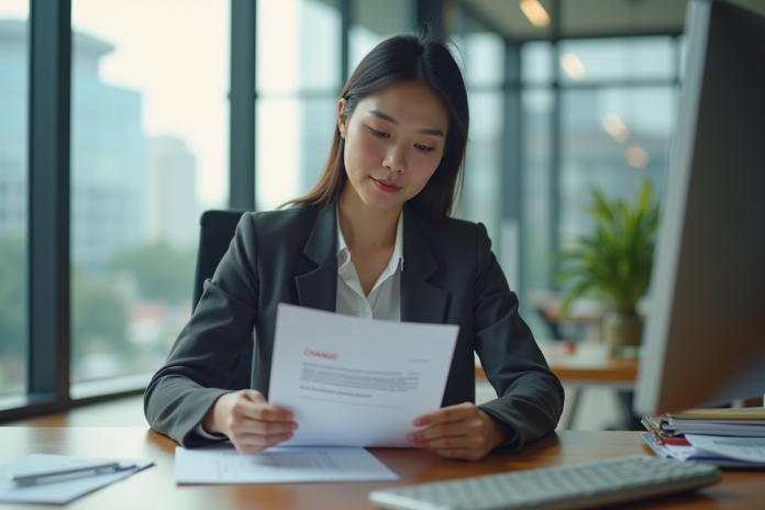Jeune femme professionnelle étudie un document sur les changements de septembre 2025