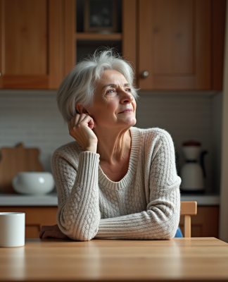 Femme d'âge moyen dans une cuisine chaleureuse