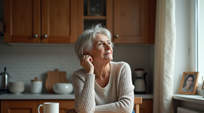 Femme d'âge moyen dans une cuisine chaleureuse