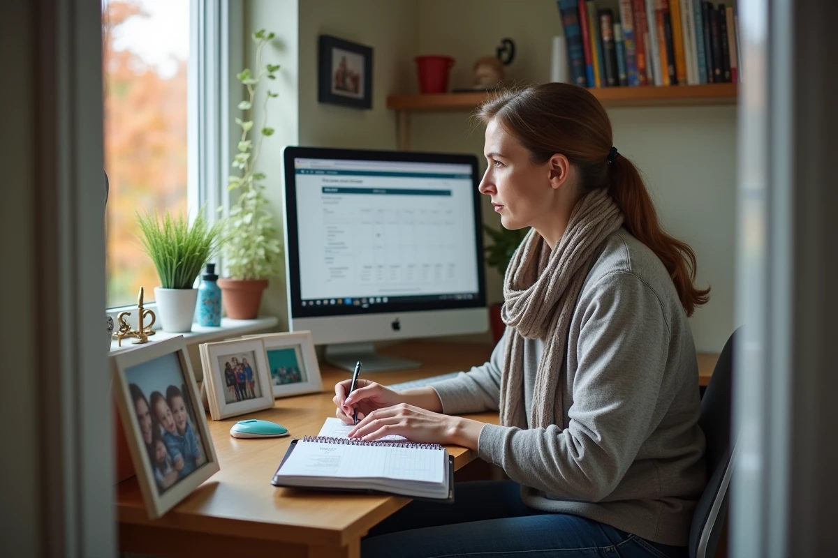 Femme seule travaillant sur un ordinateur dans un bureau