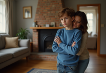 Enfants et affection : pourquoi certains détestent ? Causes et solutions Garçon réservé en salon familial avec adulte