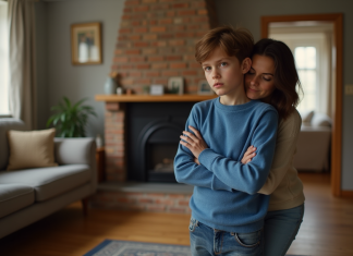 Enfants et affection : pourquoi certains détestent ? Causes et solutions Garçon réservé en salon familial avec adulte