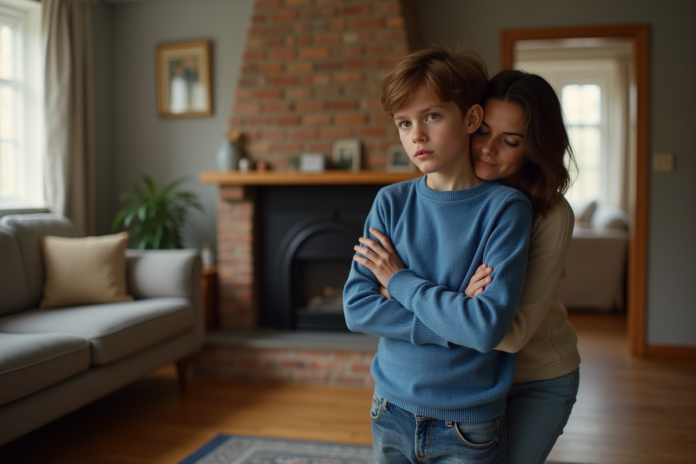 garcon-reserve-cozy-salon Garçon réservé en salon familial avec adulte