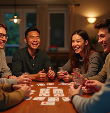 Groupe d'amis jouant au Président dans un salon chaleureux