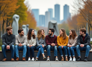 Culture et société : l’importance de la culture pour la société actuelle Groupe diversifié dans un parc urbain moderne en discussion