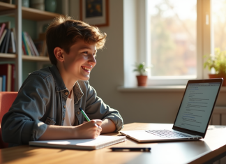Les 10 meilleurs sites de devoirs corrigés gratuits qui vous sauveront la vie Jeune étudiant souriant à son bureau ensoleille
