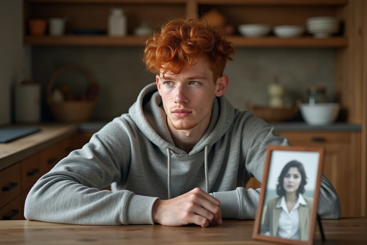 Jeune homme tennis regardant des photos anciennes