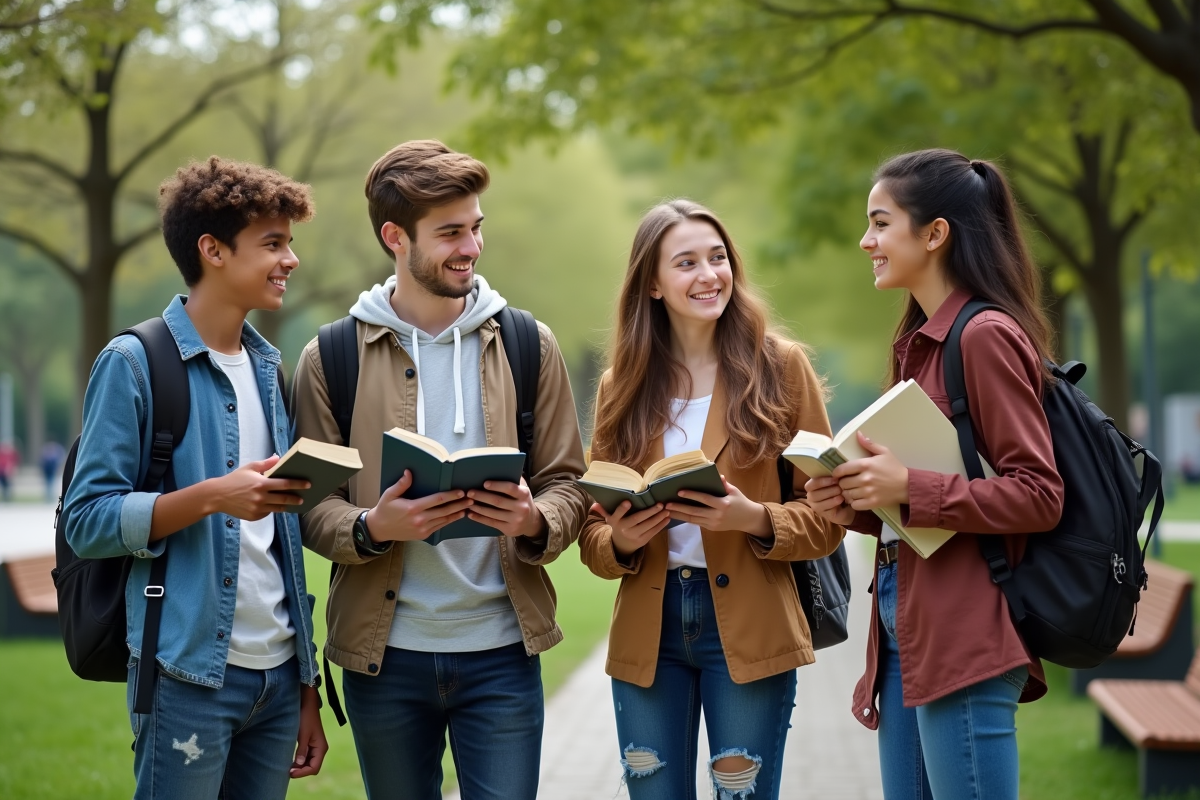 Adolescents discutant dans un parc en plein air