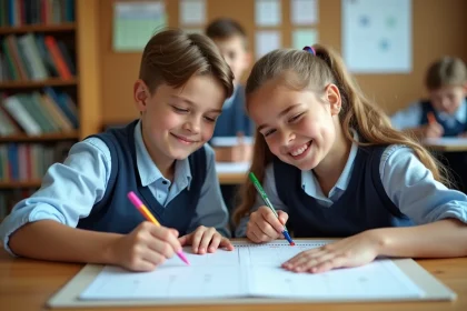 Adolescents en classe marquant un calendrier avec des stylos