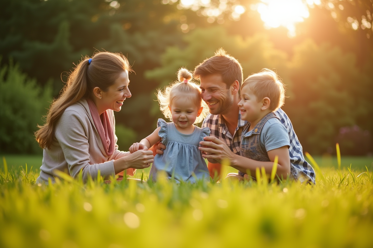 Enfants jouant dans un jardin ensoleille