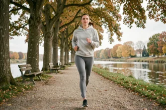 Jeune femme qui fait du jogging sur un chemin au bord de la rivière en Seine-et-Marne, activité sportive pas chère en plein air