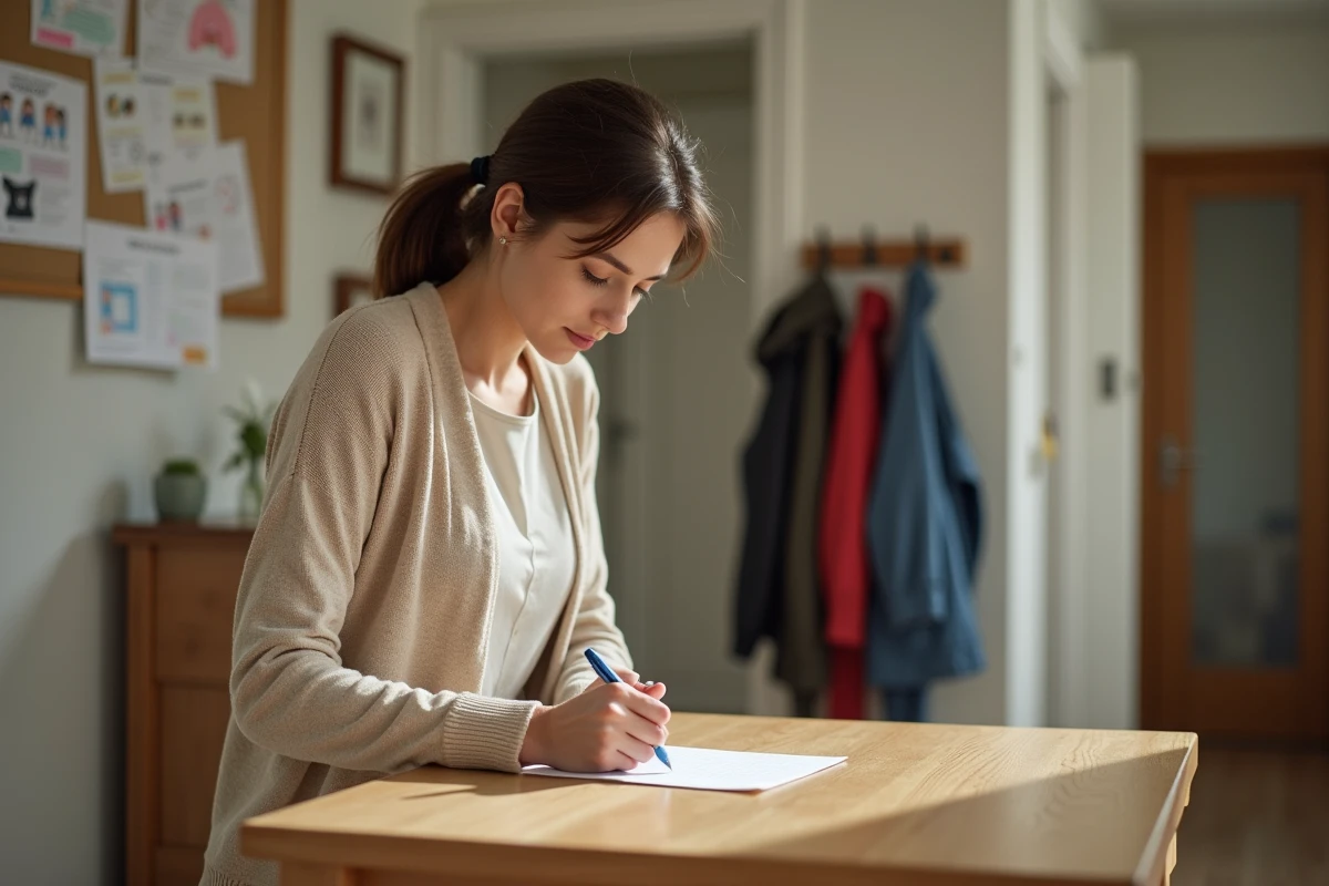 Maman écrit une note pour l