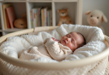 Nacelle pour nouveau-né : pourquoi est-elle indispensable ? Nourrisson endormi dans une bassinet moderne dans une nurserie chaleureuse
