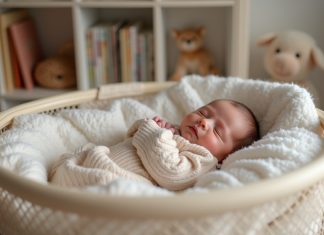 Nacelle pour nouveau-né : pourquoi est-elle indispensable ? Nourrisson endormi dans une bassinet moderne dans une nurserie chaleureuse