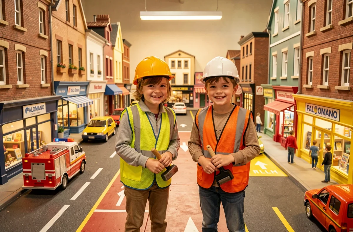 Enfants jouant dans la mini-ville immersive Palomano à Clermont-Ferrand