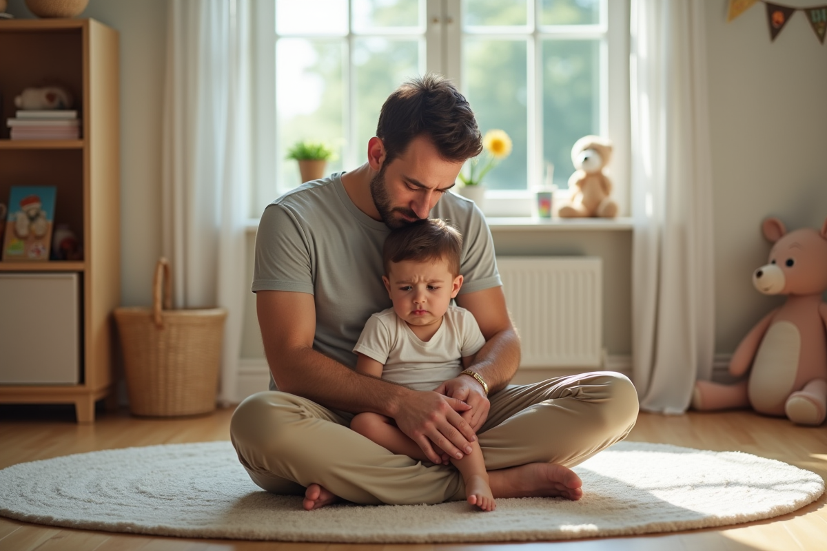 Papa console son enfant dans la chambre